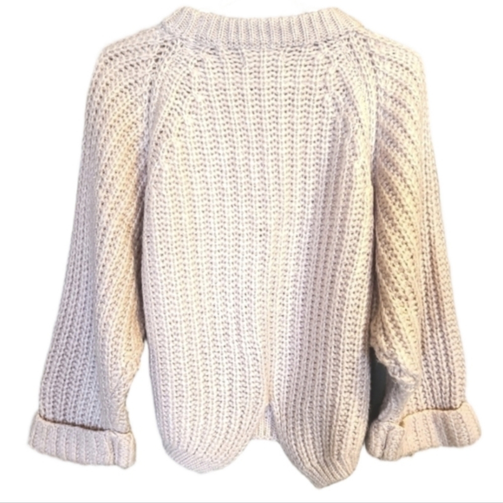 Papillion Cozycore Chunky Knit Sweater Balloon Sleeves Assymetrical Hem Pink - Picture 7 of 12